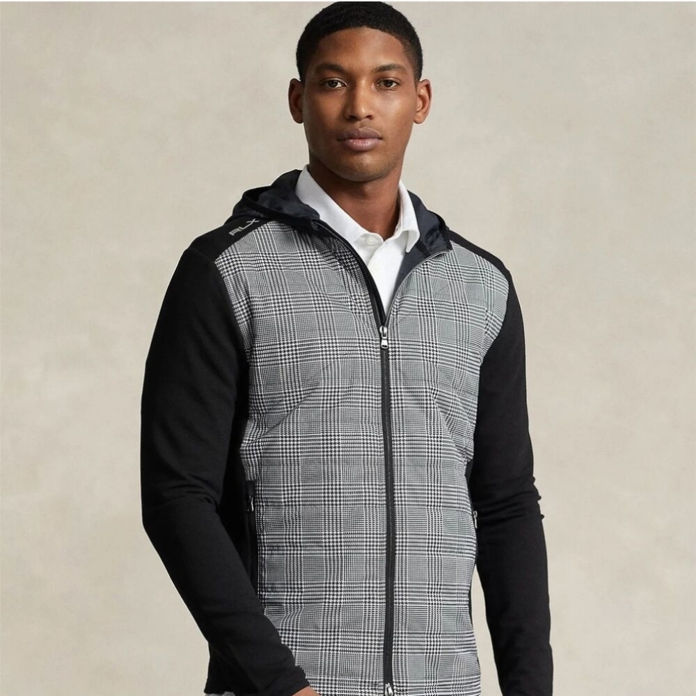 Ralph Lauren RLX Glen Plaid Quilted Hybrid Hooded Jacket L